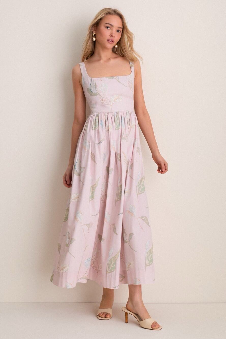 NWT Coco Shop Rose Peace Lily Scoop Neck Dress Pink Midi XL